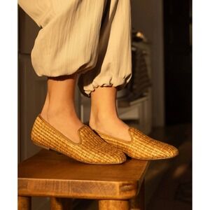 Sz 6.5 Birdies Starling Tan Woven Raffia Cushioned Slippers Loafers Shoes EUC!